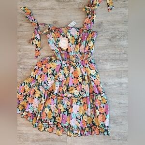 Umgee Black Floral Smocked Dress with Multicolor Blooms